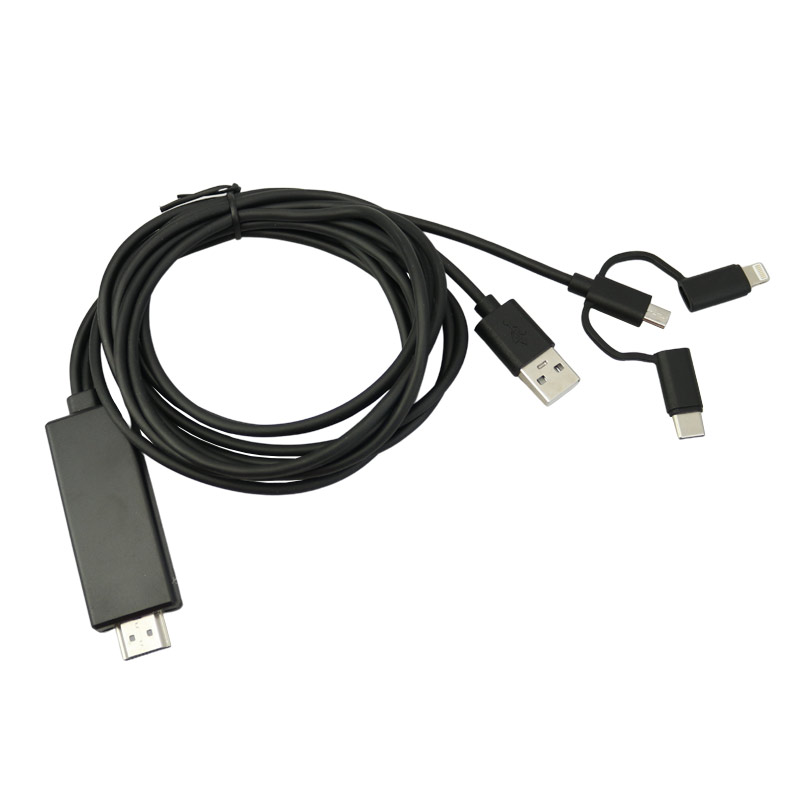 کابل تبدیل 3in1 Lightning/MicroUSB/Type-C to HDMI 1.8M