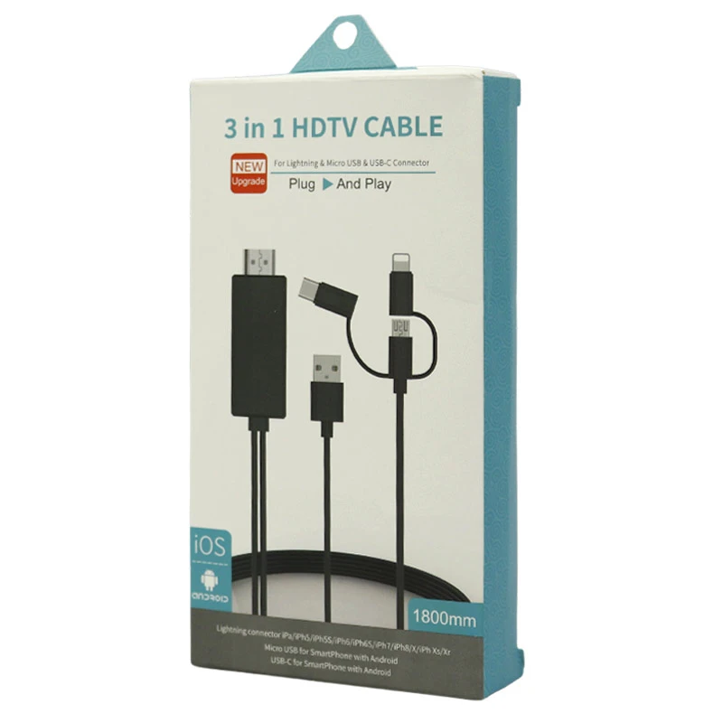 کابل تبدیل Lightning/MicroUSB/Type-C به 3in1 HDMI طول 1.8 متر