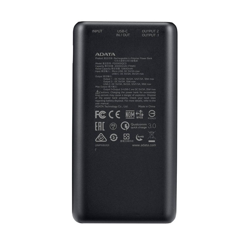پاور بانک فست شارژ 20000 ای دیتا ADATA P20000QCD QC3 PD 18W