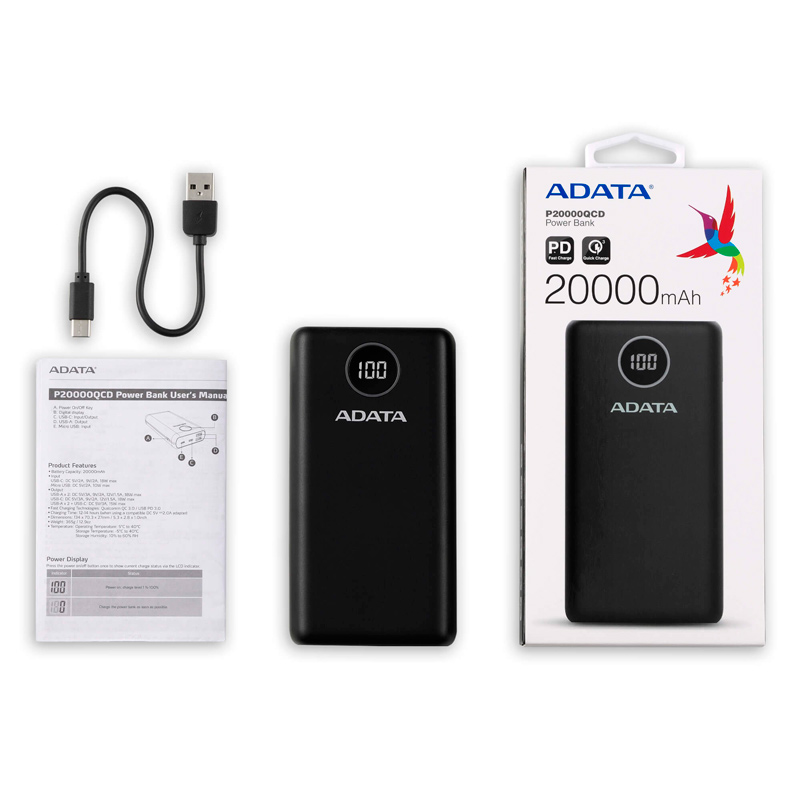 پاور بانک فست شارژ 20000 ای دیتا ADATA P20000QCD QC3 PD 18W