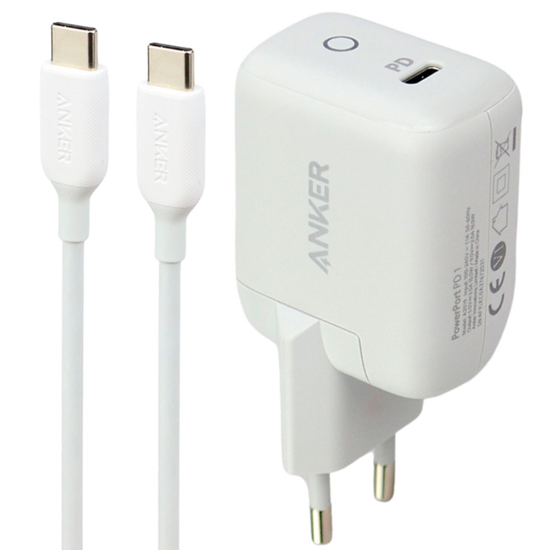 شارژر دیواری فست شارژ Anker Powerport A2019LD3 3A PD 18W Type-C + کابل Type-C