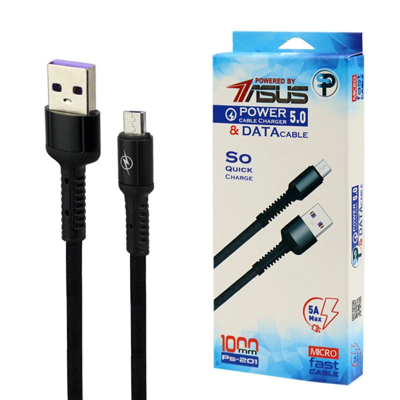 کابل میکرو یو اس بی فست شارژ 5 آمپر ایسوس PS-201 طول 1 متر