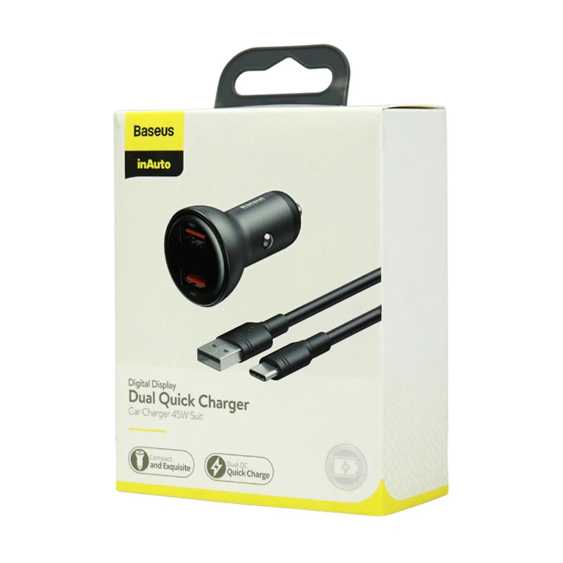 شارژر فندکی فست شارژ Baseus TZCCBX-B0G 5A 45W + کابل Type-C