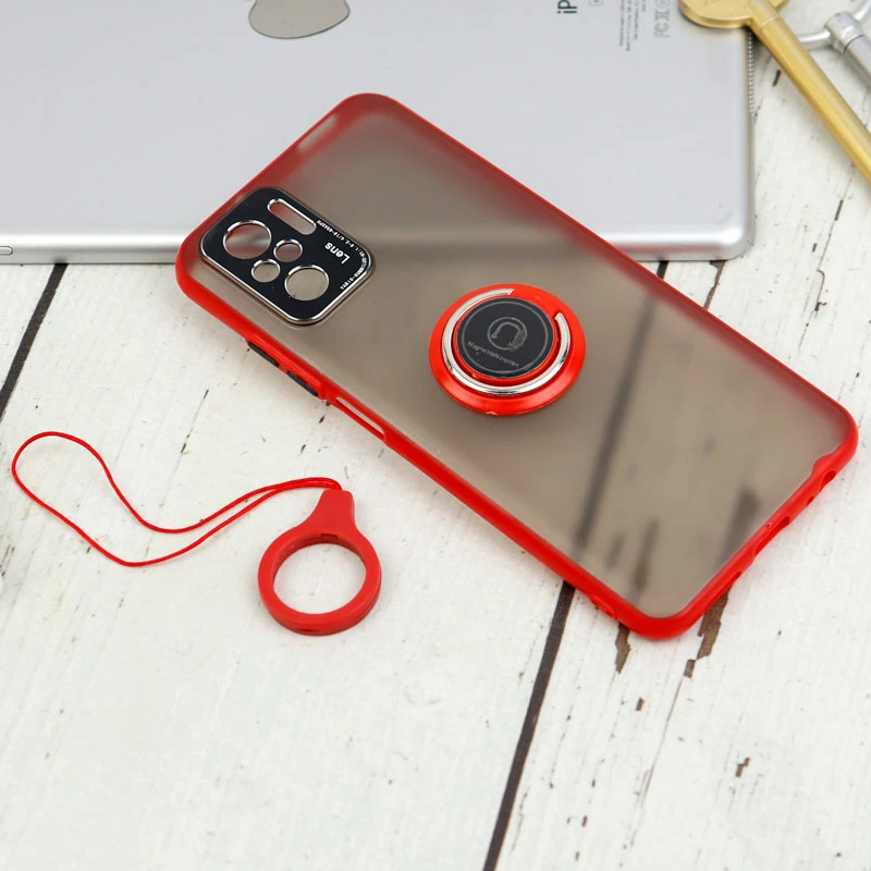 قاب مات محافظ لنزدار فلزی + هولدر و آویز حلقه ای Xiaomi Redmi Note 10