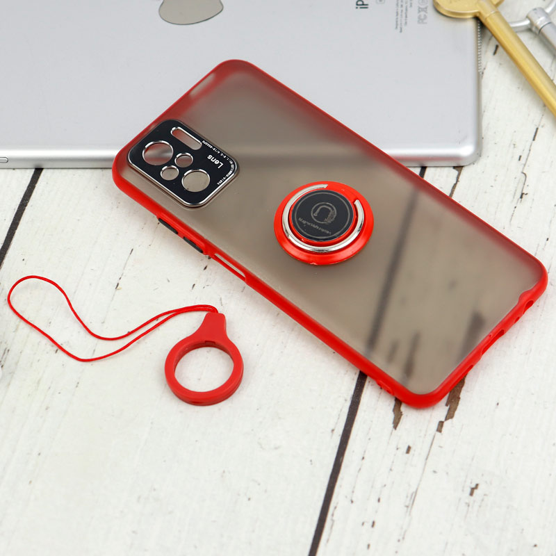 قاب مات محافظ لنزدار فلزی + هولدر و آویز حلقه ای Xiaomi Redmi Note 10