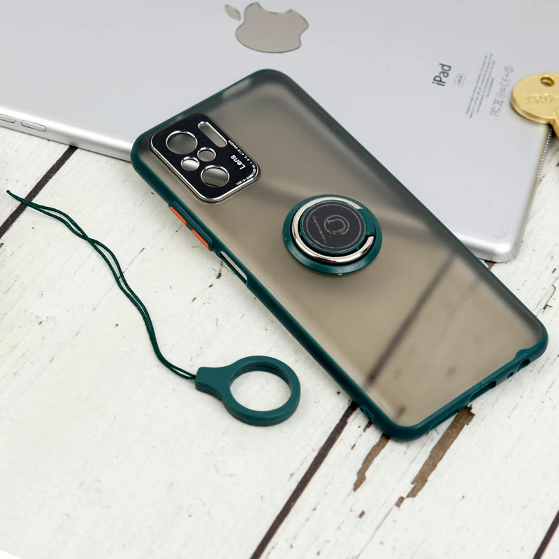 قاب مات محافظ لنزدار فلزی + هولدر و آویز حلقه ای Xiaomi Redmi Note 10