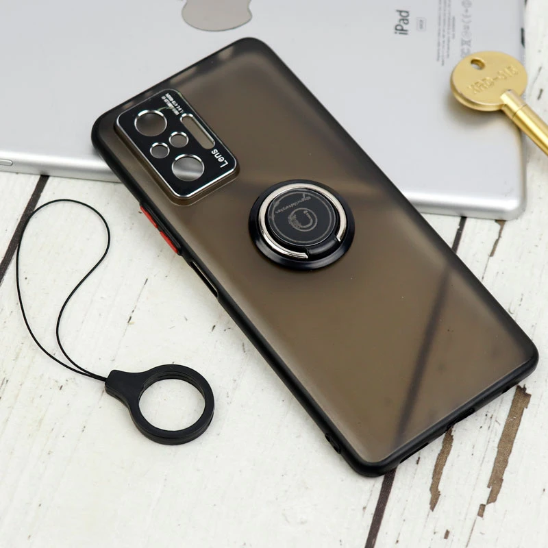 قاب مات محافظ لنزدار فلزی + هولدر و آویز حلقه ای Xiaomi Redmi Note 10 Pro
