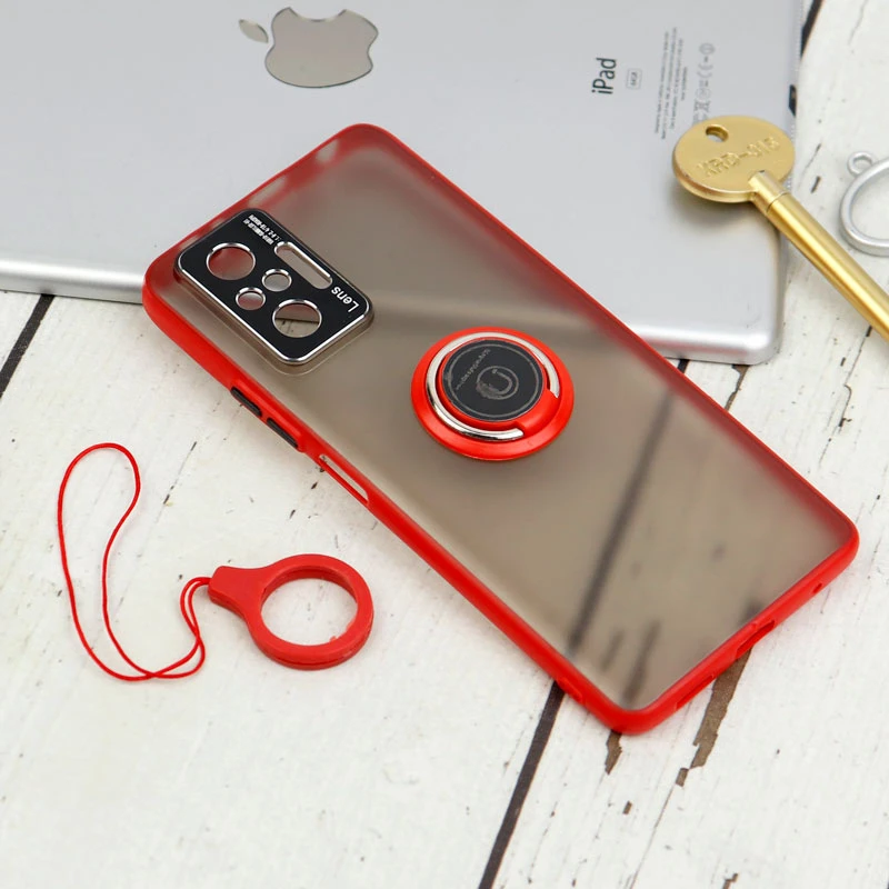 قاب مات محافظ لنزدار فلزی + هولدر و آویز حلقه ای Xiaomi Redmi Note 10 Pro