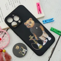 قاب سیلیکونی مشکی طرح Baron + پاپ سوکت iPhone 13 Pro
