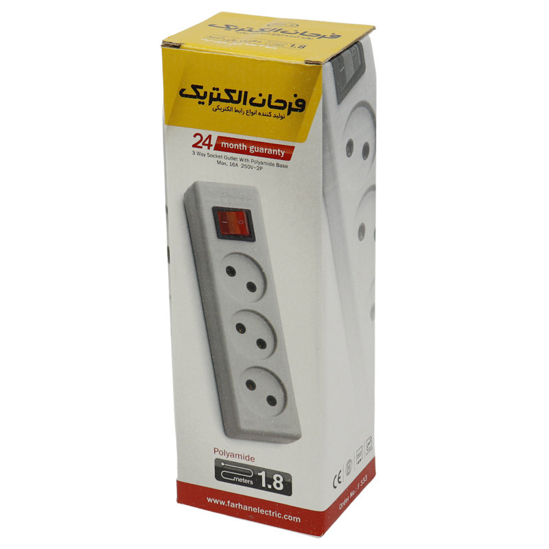 چند راهی 3 خانه برق Farhan Electric F333 با کابل 1٫8 متری
