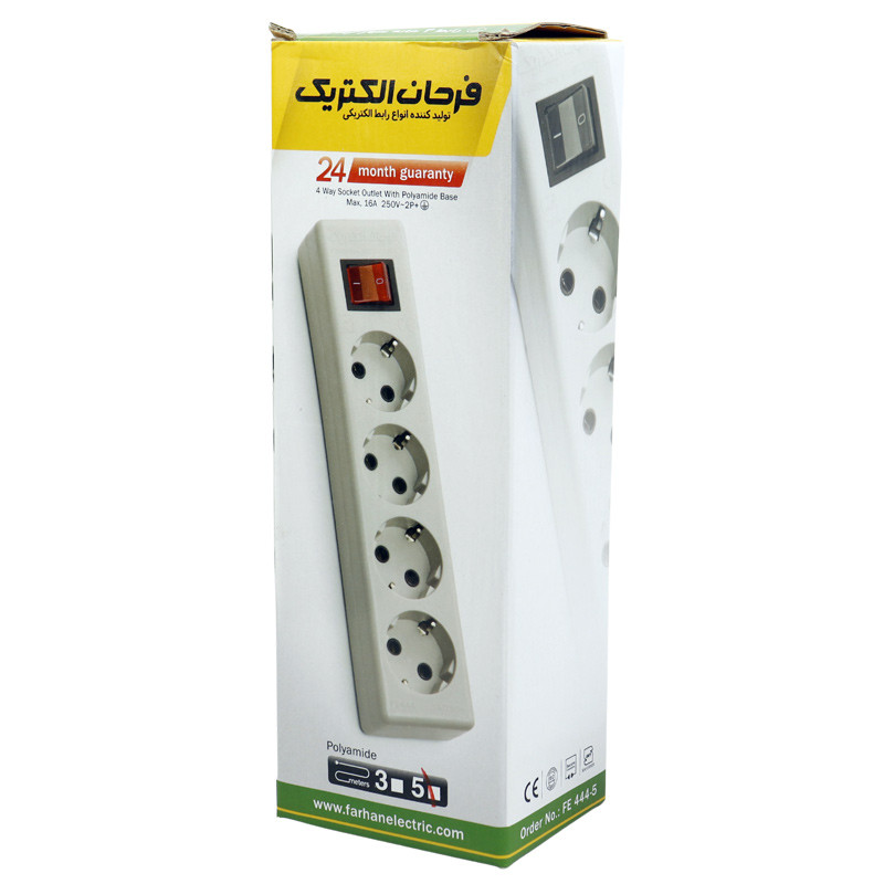 چند راهی 4 خانه برق ارت دار Farhan Electric FE444-5 با کابل 5 متری