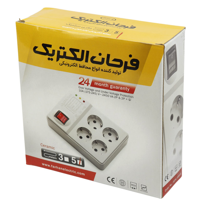 محافظ برق صوتی تصویری 4 خانه ارت دار فرحان الکتریک با کابل 5 متری Farhan Electric FEPS444