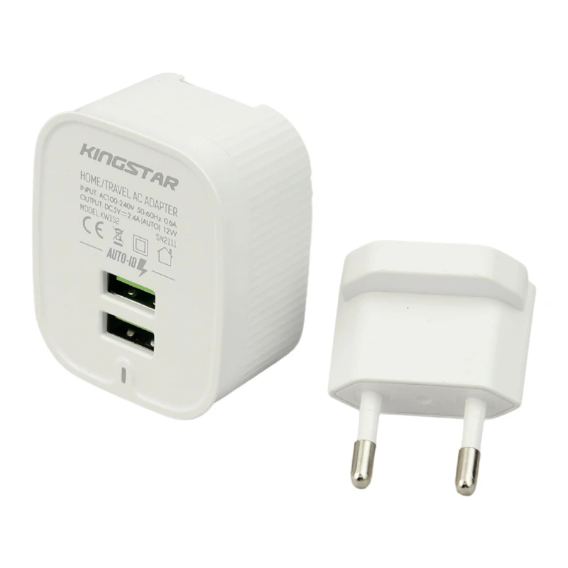 شارژر دیواری فست شارژ kingStar KW152C 2Port 2.4A 12W + کابل Type-C