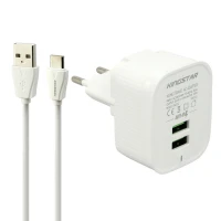 شارژر دیواری فست شارژ kingStar KW152C 2Port 2.4A 12W + کابل Type-C