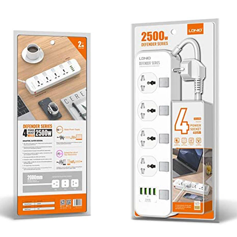 چند راهی 4 خانه الدینیو SC4408 با کابل 2 متری + شارژر USB