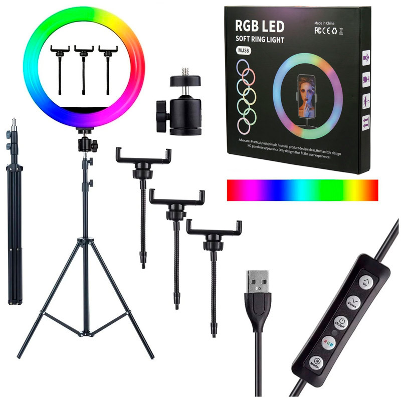 رینگ لایت پایه دار 14 اینچ MJ36 RGB