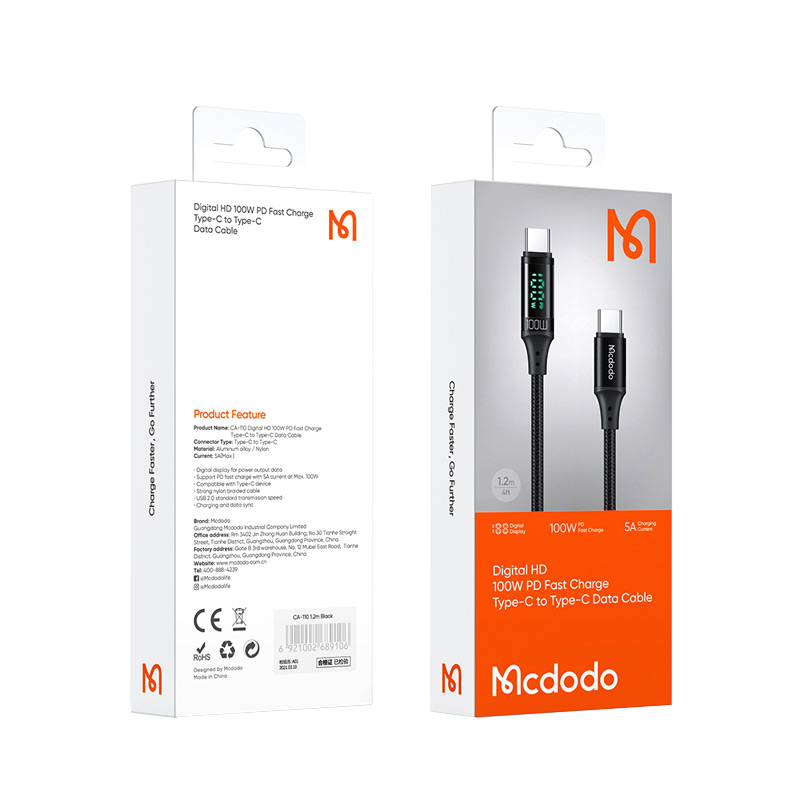 کابل تبدیل فست شارژ Mcdodo CA-110 Type-C to Type-C PD 100W 5A 1.2m