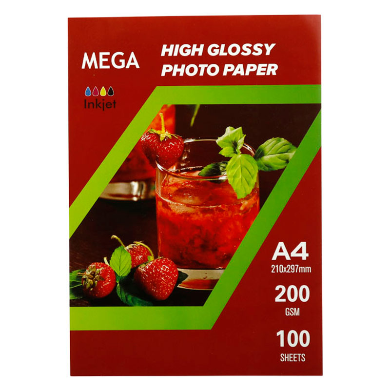 کاغذ گلاسه مگا Mega A4 200g بسته 100 عددی