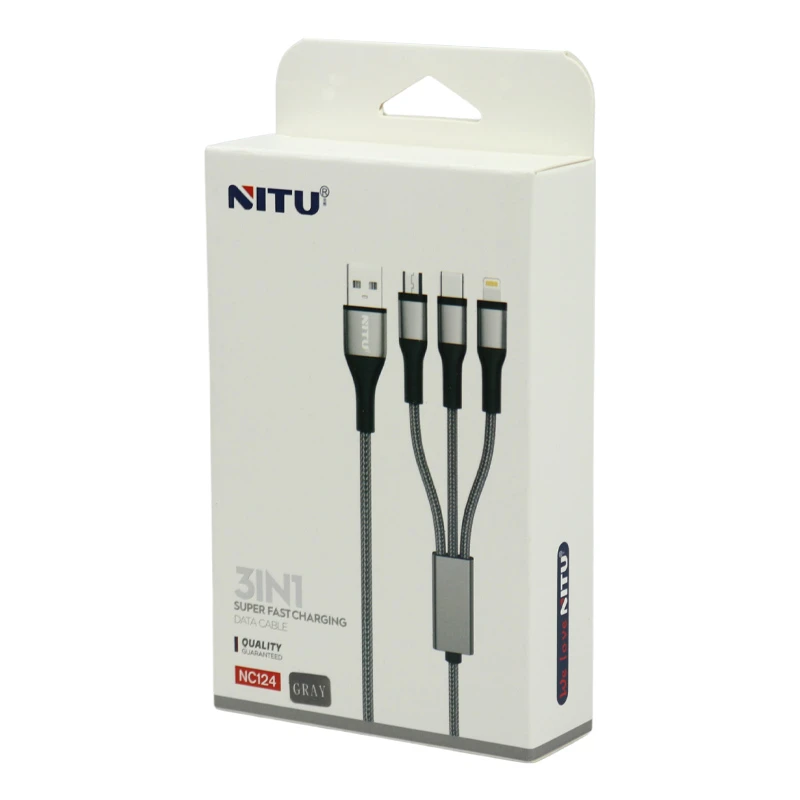 کابل سه سر فست شارژ 3 آمپر نیتو NC124 طول 1.2 متر