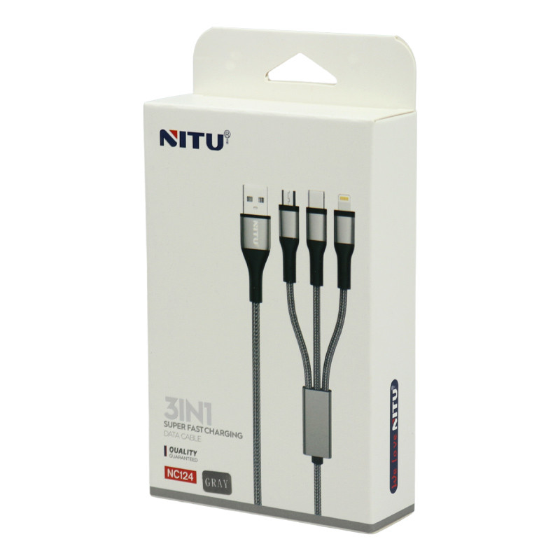 کابل 3 سر فست شارژ Nitu NC124 3A 1.2m