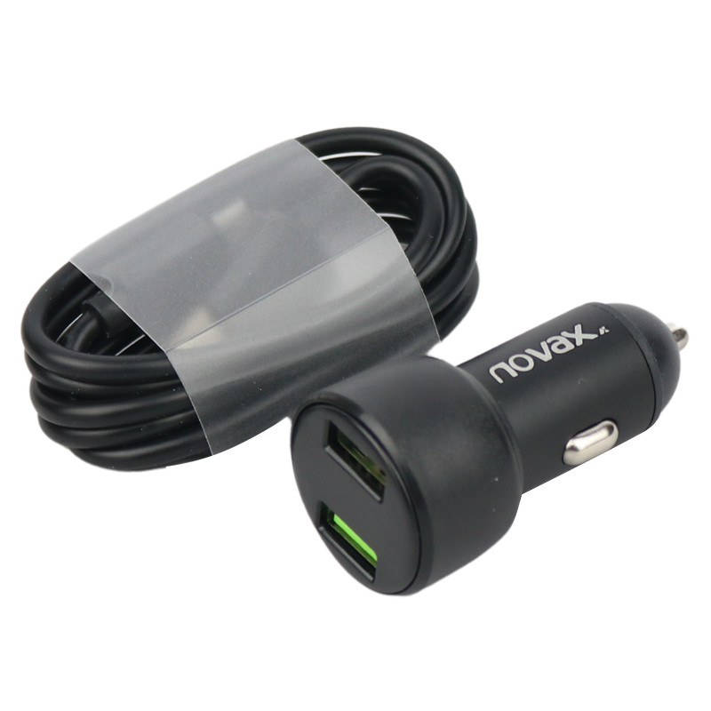 شارژر فندکی فست شارژ Novax C-302 QC3.0 5.5A 36W + کابل میکرو یو اس بی