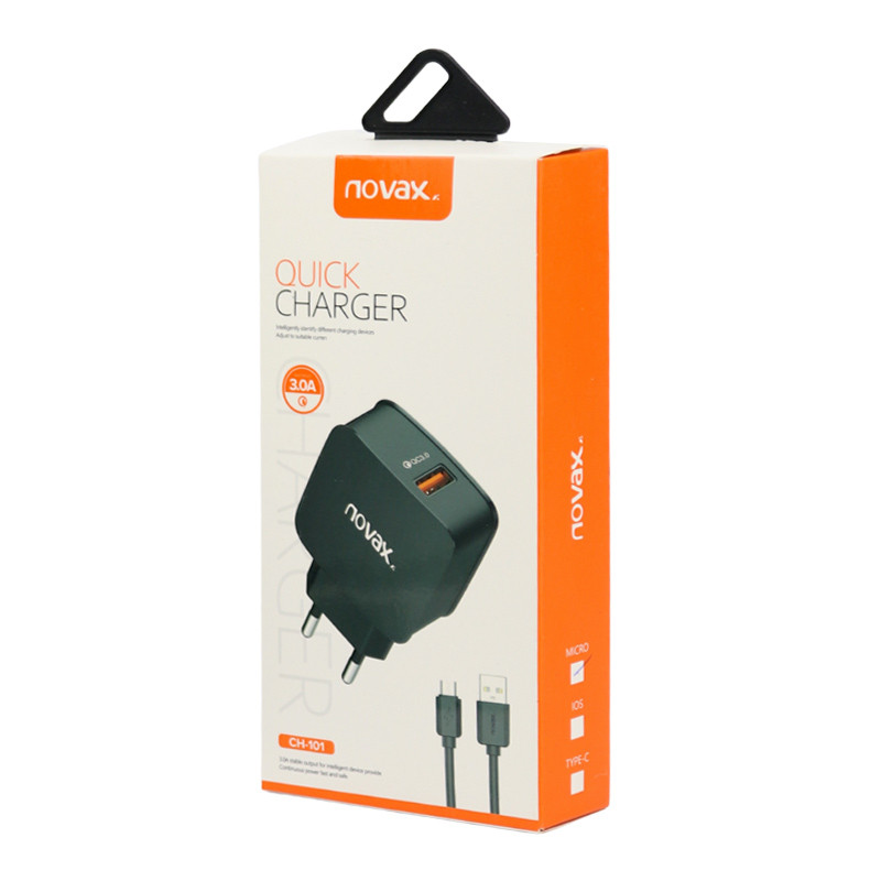 شارژر دیواری فست شارژ Novax CH-101 QC3.0 PD 2.4A 18W + کابل میکرو یو اس بی