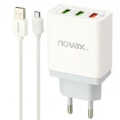 شارژر دیواری فست شارژ Novax Ch-102 3Port QC3 2.4A PD + کابل میکرو یو اس بی