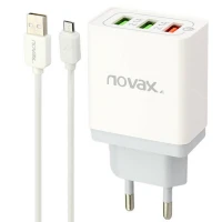 شارژر دیواری فست شارژ Novax Ch-102 3Port QC3 2.4A PD + کابل میکرو یو اس بی