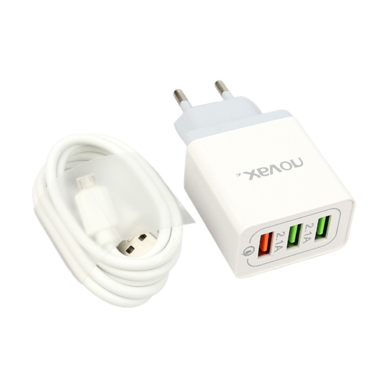 شارژر دیواری فست شارژ Novax Ch-102 3Port QC3 2.4A PD + کابل میکرو یو اس بی