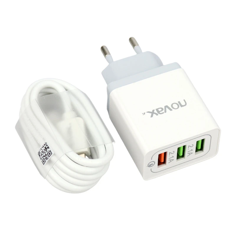 شارژر دیواری فست شارژ Novax Ch-102 3Port QC3 2.4A PD + کابل آیفونی