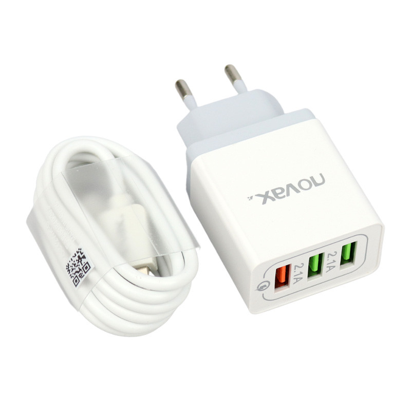 شارژر دیواری فست شارژ Novax Ch-102 3Port QC3 2.4A PD + کابل آیفونی