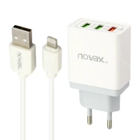شارژر دیواری فست شارژ Novax Ch-102 3Port QC3 2.4A PD + کابل آیفونی