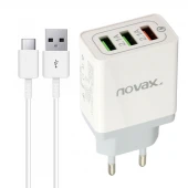 شارژر دیواری فست شارژ Novax Ch-102 3Port QC3 2.4A PD + کابل Type-C