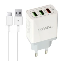 شارژر دیواری فست شارژ Novax Ch-102 3Port QC3 2.4A PD + کابل Type-C