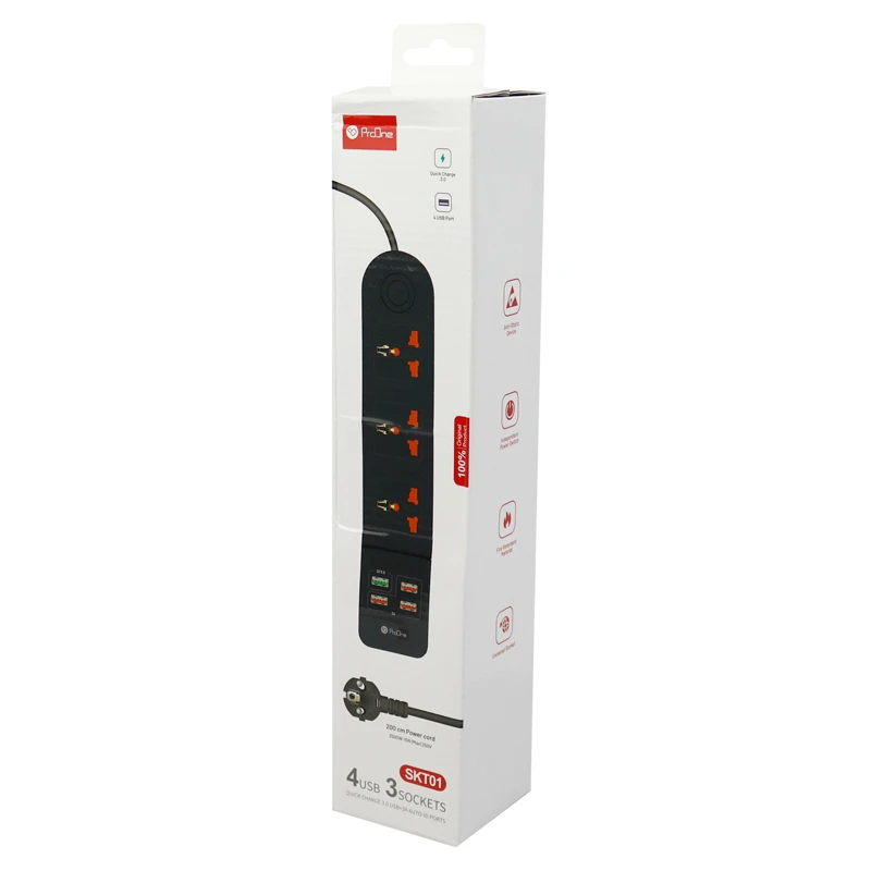 چند راهی 3 خانه پرووان SKT01 با کابل 2 متری + شارژر USB