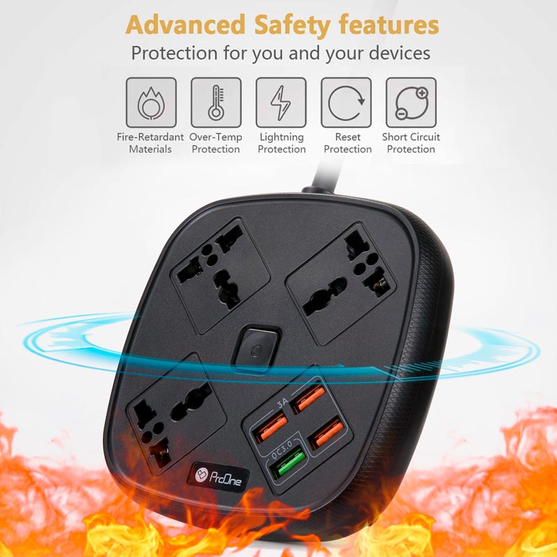چند راهی 3 خانه برق پرووان SKT02 با کابل 2 متری + شارژر USB