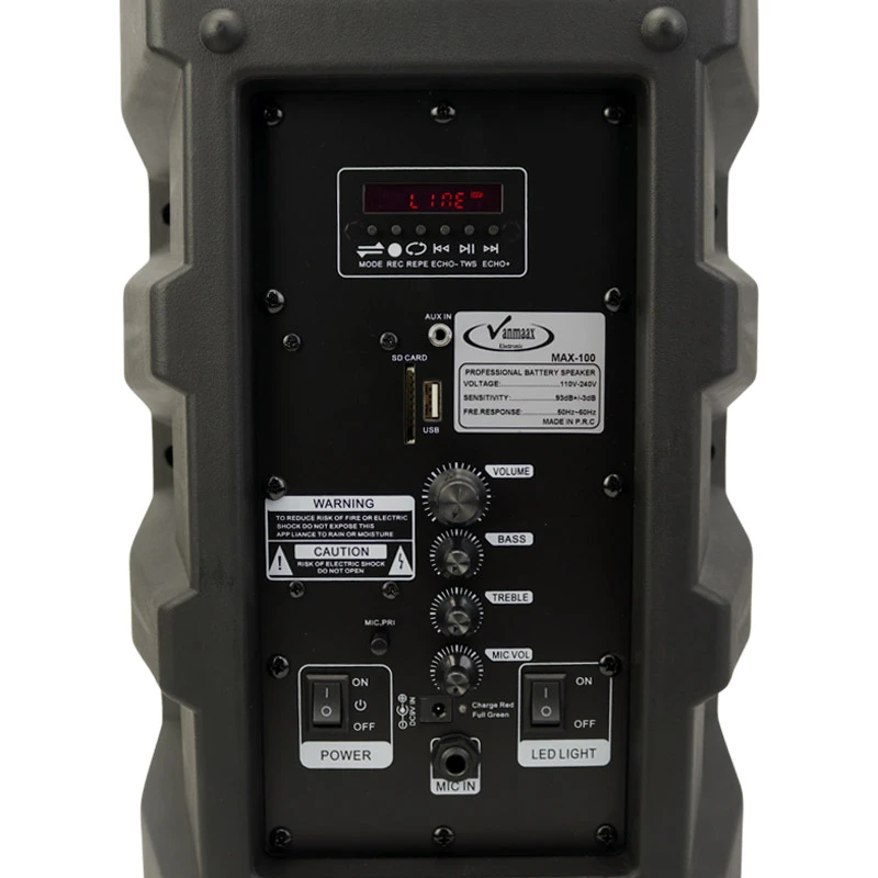 اسپیکر چمدانی بلوتوثی رم و فلش خور VanMaax MX-100 + میکروفون و ریموت کنترل