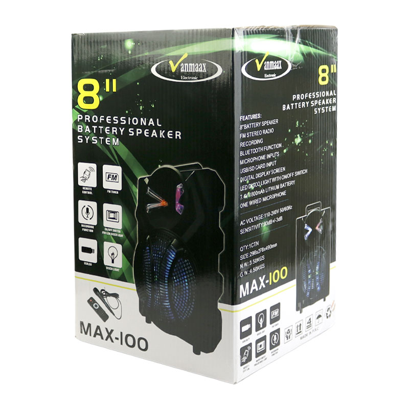 اسپیکر چمدانی بلوتوثی رم و فلش خور VanMaax MX-100 + میکروفون و ریموت کنترل