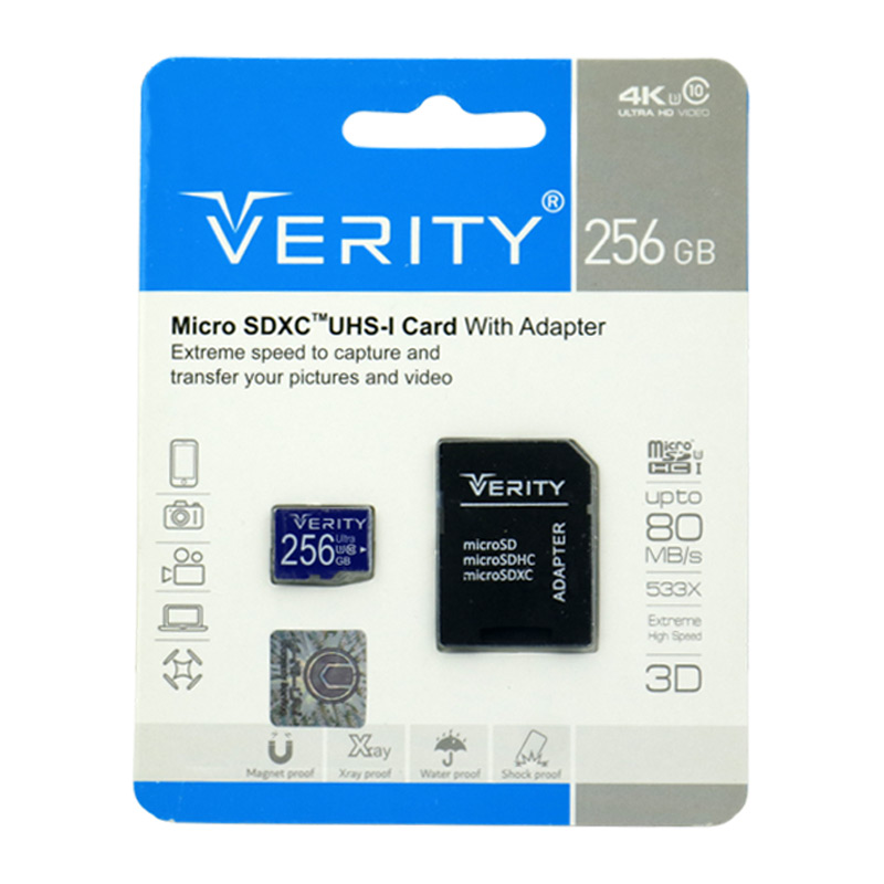 رم میکرو ۲۵۶ گیگ وریتی Verity Ultra U3 C10 80MB/s + خشاب