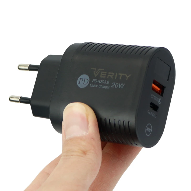 شارژر دیواری فست شارژ Verity AP-2119 2Port QC3.0 4A PD 20W + کابل Type-C