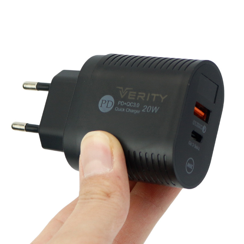 شارژر دیواری فست شارژ Verity AP-2119 2Port QC3.0 4A PD 20W + کابل Type-C
