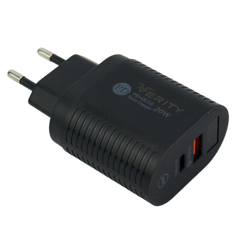 شارژر دیواری فست شارژ Verity AP-2119 2Port QC3.0 4A PD 20W + کابل Type-C