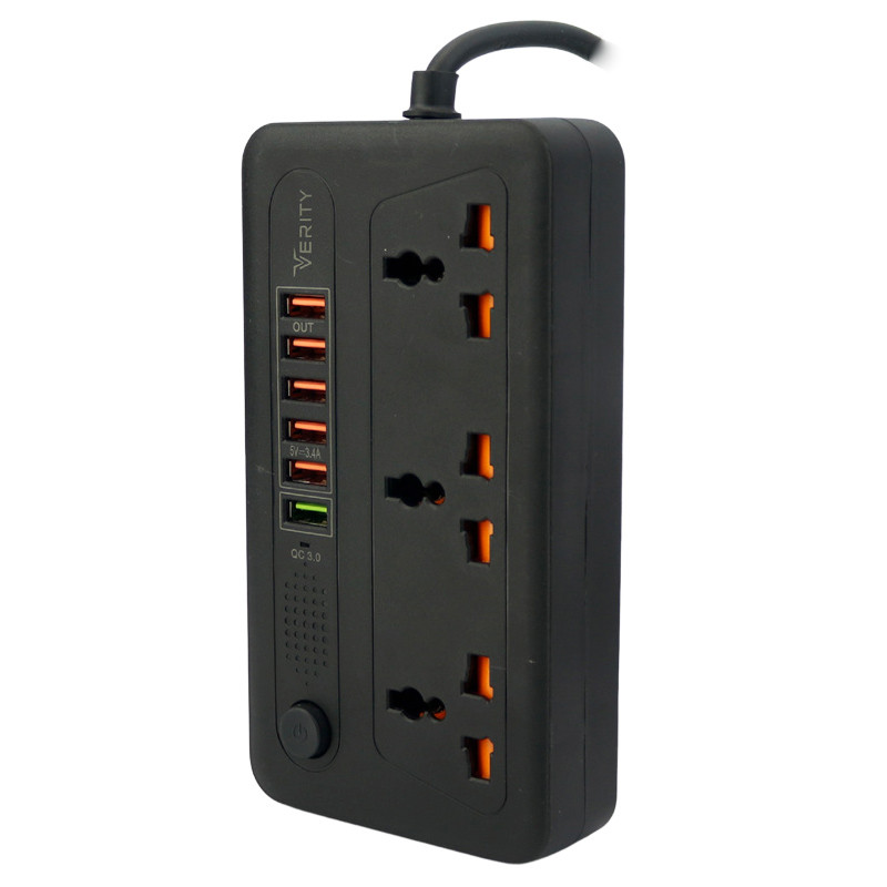 چند راهی 3 خانه برق وریتی PS 3114 با کابل 2 متری + شارژر USB