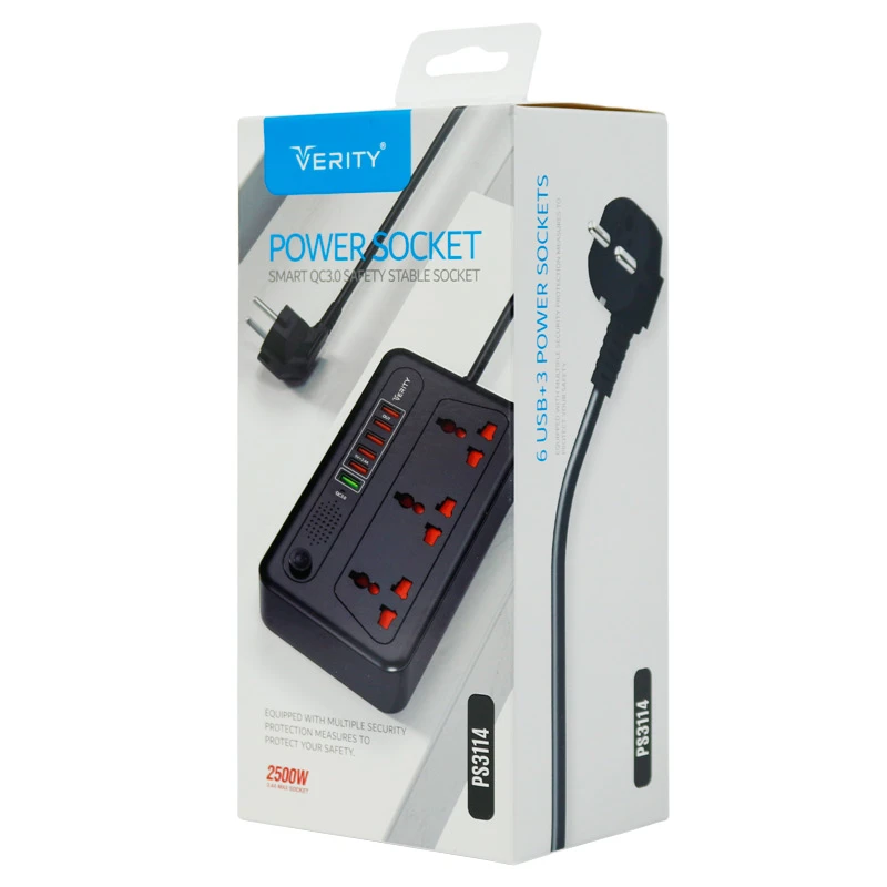 چند راهی 3 خانه وریتی PS 3114 با کابل 2 متری + شارژر USB