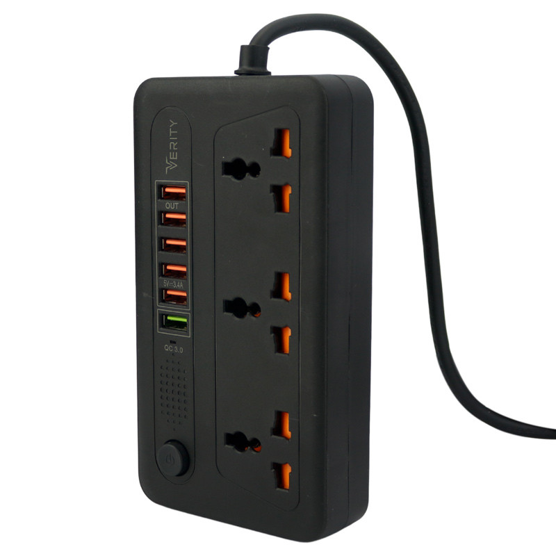 چند راهی 3 خانه برق وریتی PS 3114 با کابل 2 متری + شارژر USB