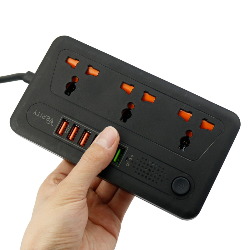 چند راهی 3 خانه برق وریتی PS 3114 با کابل 2 متری + شارژر USB