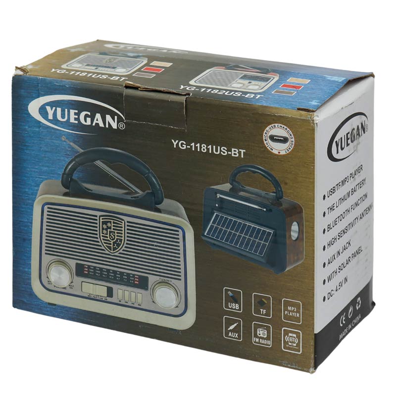 رادیو اسپیکر بلوتوثی رم و فلش خور خورشیدی Yuegan YG-1181US-BT