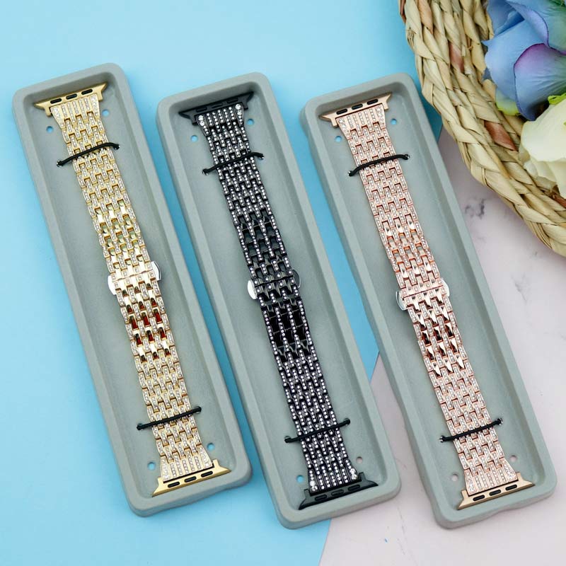 بند طرح W4 نگین دار Slicto اپل واچ 42/44mm
