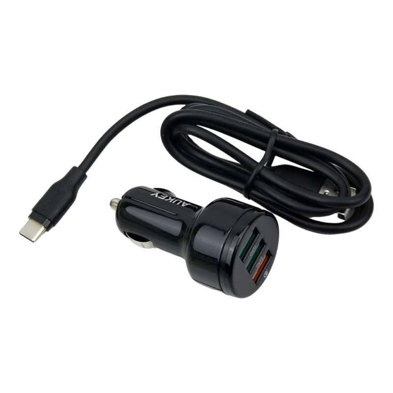 شارژر فندکی فست شارژ Aukey CC-T11 QC3.0 3A PD 42W + کابل تایپ سی