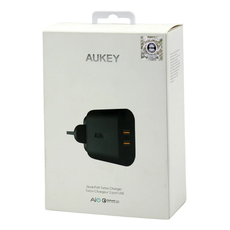 شارژر دیواری فست شارژ Aukey PA-T16 2Port 3A QC3 PD 36W + کابل میکرو یو اس بی